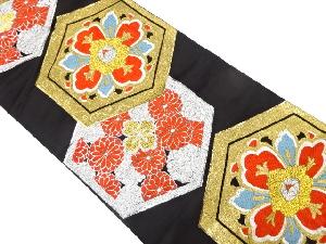 アンティーク　亀甲に華紋・菊模様織り出し袋帯（着用可）